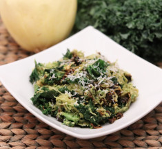 Pesto Spaghetti Squash with Kale and Sun-Dried Tomatoes