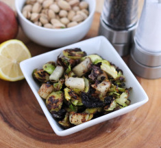 Roasted Brussels Sprouts with Pears and Pistachios