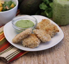 Coconut Fish Nuggets with Avocado Wasabi Sauce