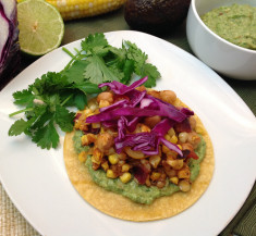 Corn and Tomato Tostadas with Avocado Pesto