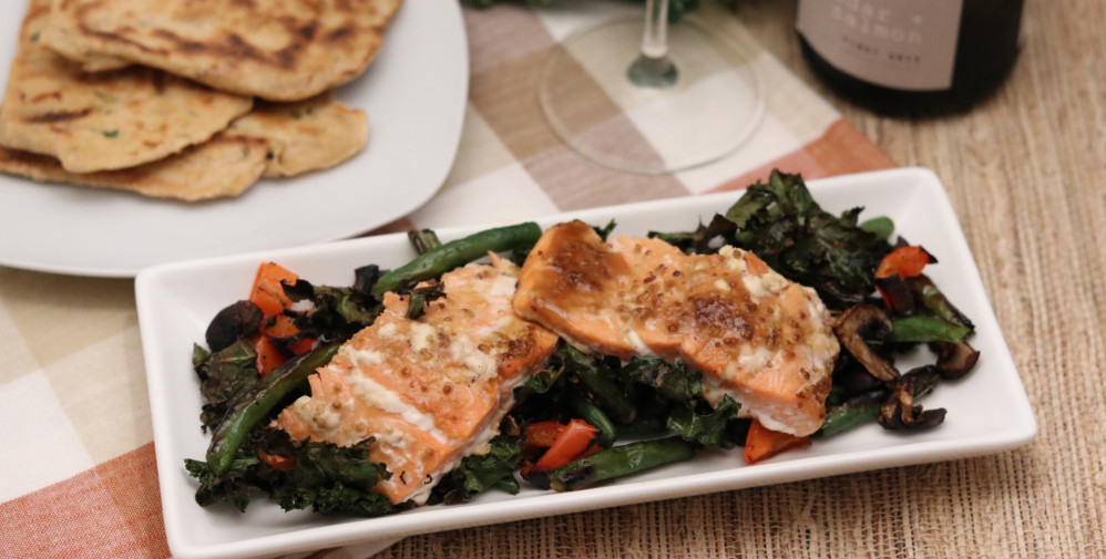 Winter Pan Roasted Honey Mustard Salmon & Veggies