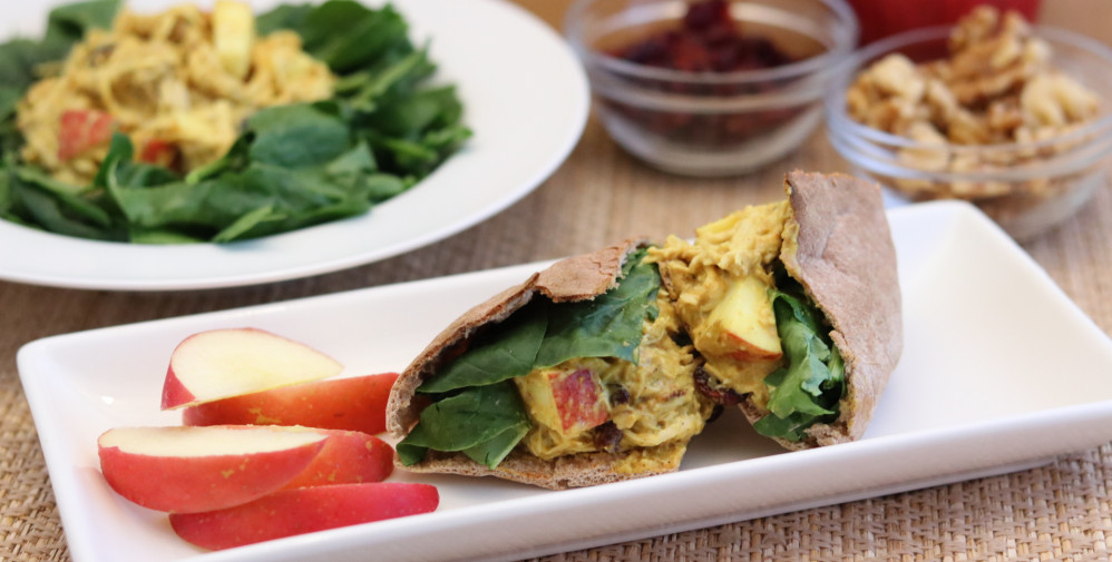 Turkey (or Chicken) Curry Salad with Apples, Cranberries & Walnuts on Pita