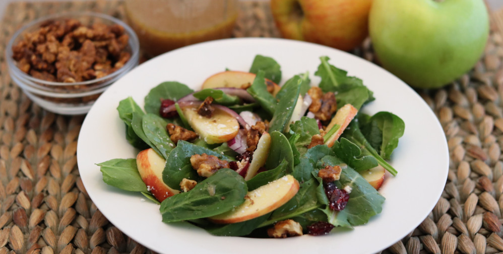 Spinach Salad with Apples and Sweet Spicy Nuts