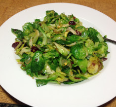 Shredded Brussels Sprouts with Pistachios, Cranberries and Parmesan
