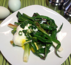 Seared Scallions with Poached Egg