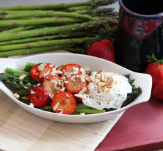 Egg-Topped Roasted Asparagus and Strawberries