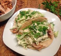 Slow Cooker BBQ Chicken Tacos with Blue Cheese Coleslaw