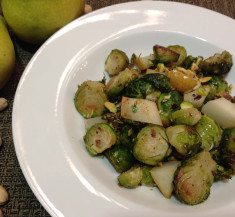 Roasted Brussels Sprouts with Pears and Pistachios