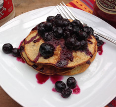 Banana Oat Pancakes with Blueberry Sauce