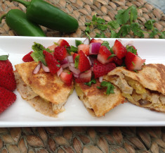 Pineapple Chicken Quesadillas with Strawberry Salsa