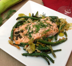 Oven Roasted Salmon over Creamy Green Beans