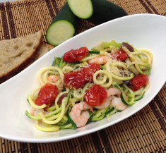 Creamy Zucchini Noodles with Shrimp and Roasted Tomatoes