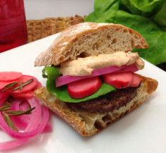 Korean Burgers with Pickled Radishes and Onions