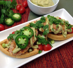 Savory Chicken and Waffles with Avocado Cream