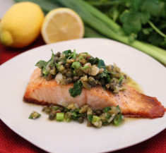 Baked Salmon with Caper Olive Topping