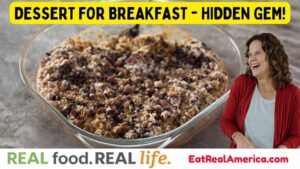 Picture of the Almond Joy Baked Oatmeal, along with the caption "Dessert for Breakfast - Hidden Gem!" This is part of the REAL food. REAL life. series on eatrealamerica.com
