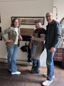 Photo of Krista and Scott with the chef at a restaurant in Oregon called Thistle - they use hyper local ingredients in their dishes